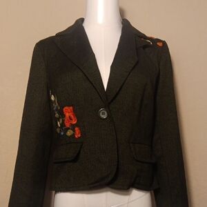 Mixit Deep Forest Green Blazer with Colorful Floral Accents